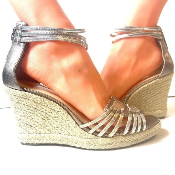 Enzo Angiolini Platform Wedges Ankle Strap Open Toe Sandals Metallic Womens 8.5M - Picture 2 of 14